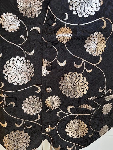 Hi-Tie Silk Vest Floral NWT Waistcoat Black Gold Sz S Formal Wedding Event - Image 3 of 4