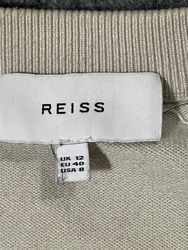 Chaqueta Reiss Mujer 8 Beige Marfil Acolchada Frontal Tejida Bombardero Cremallera Bolsillos Suéter Foto 4 de 4