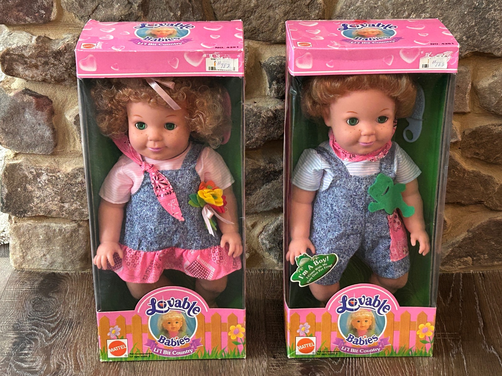 Vintage Mattell Lovable Babies Li'l Bit Country Girl & Boy  Doll  New in  Box