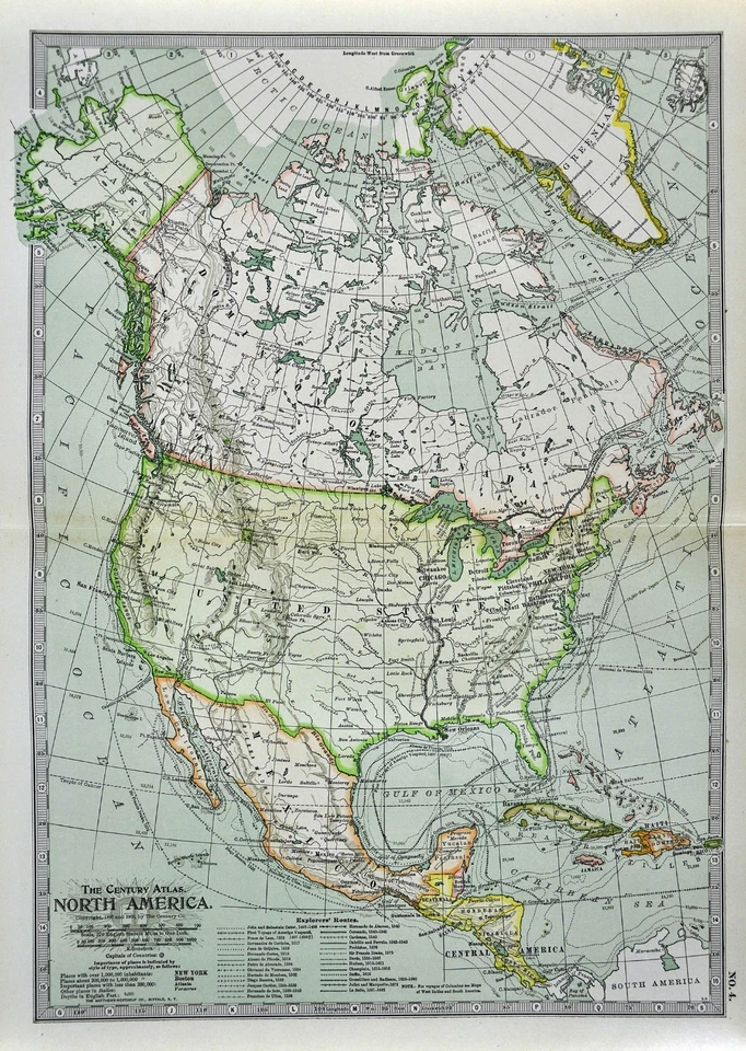 Mapa del siglo 1902 - América del Norte Estados Unidos Canadá México Cuba Alaska Islandia Foto 2 de 2