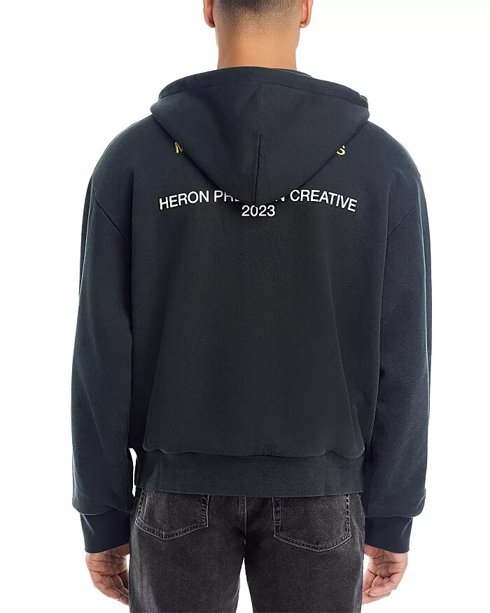Heron Preston V8714 Mens Black Security Graphic Zip Hoodie Heron Preston V8714 Mens Black Security Graphic Zip Hoodie