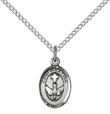 Sterling Silver Confirmation Pendant with 18" Stainless Steel Lite Curb Chain.