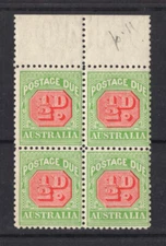 M2921 Australia 1914 SGD77 - 1/2d rosine/bright apple green marginal block of 4