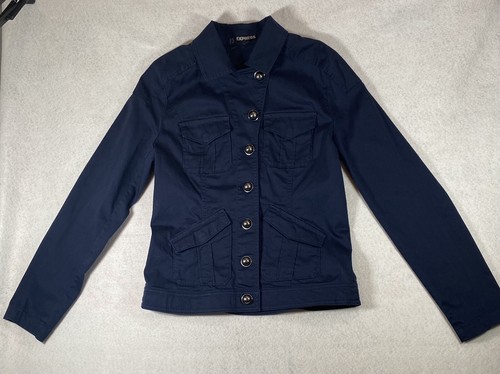 NWT EXPRESS Women's Blue Jacket with Gray round Buttons Medium.  SIZE M - Picture 2 of 12