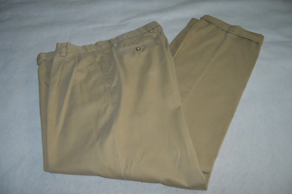 Enro Platinum Mens 38x32 Beige Pleated Chino Pants Cuffed 100% Wool - Image 2 of 4
