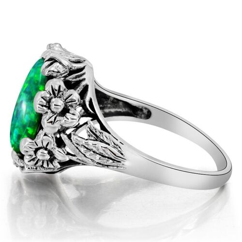 4CT Green Fire Opal 925 Solid Sterling Silver Ring Jewelry Sz 6 FX-3 - Picture 3 of 3