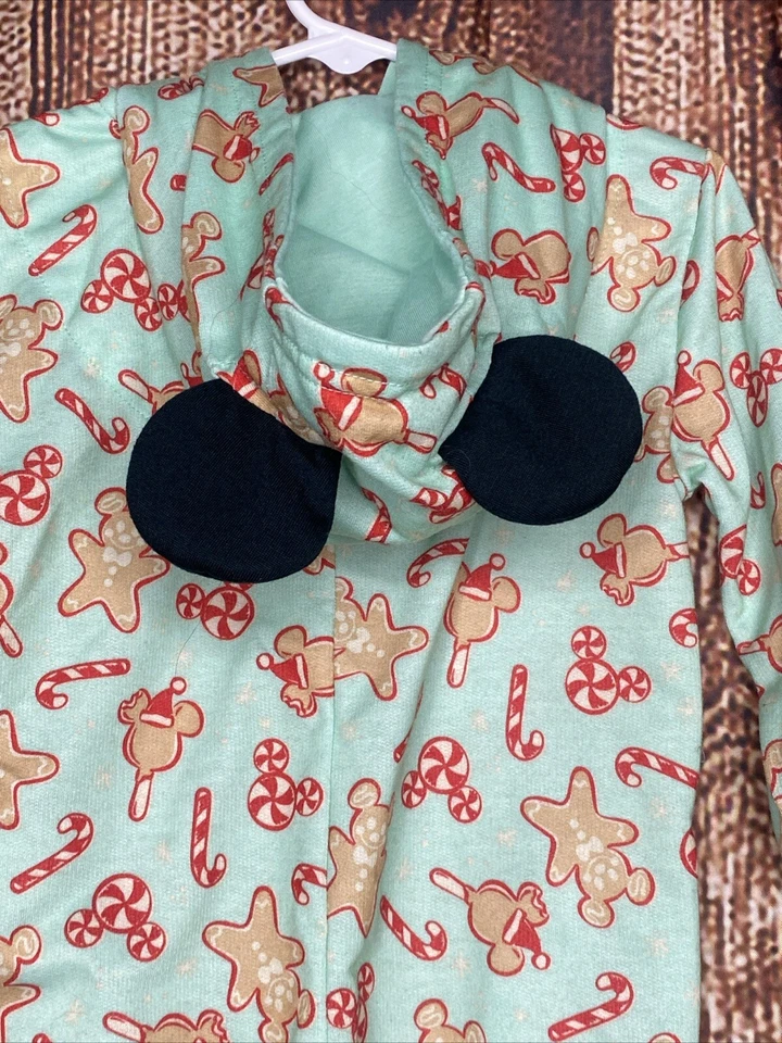 Disney Mickey Holiday Christmas Treats Hooded Romper Pajamas One Piece Size 2 - Image 4 of 4