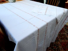 De Witte Lietaer Belgium Tablecloth & Napkins Woven Vintage 1940's RARE 78 x 50"