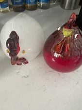 Hand Blown Art Glass Hen and Rooster Glass Lot of 2