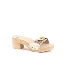 SCHOLL - ZOCCOLO DONNA IN LEGNO TACCO PESCURA IBIZA LIGHT GOLD