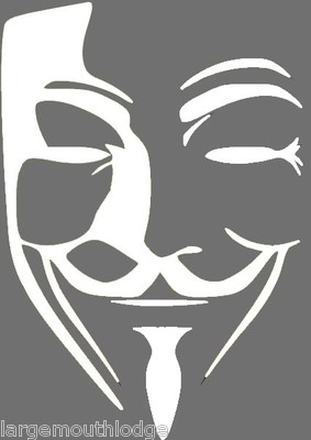 WHITE ANONYMOUS ANON MASK V FOR VENDETTA  VINYL DECAL STICKER CAR TRUCK WINDOW 