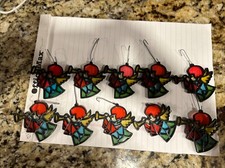 10 Vtg Stained Glass Look Plastic Ornaments Angels Trumpet Horn Suncatcher MCM