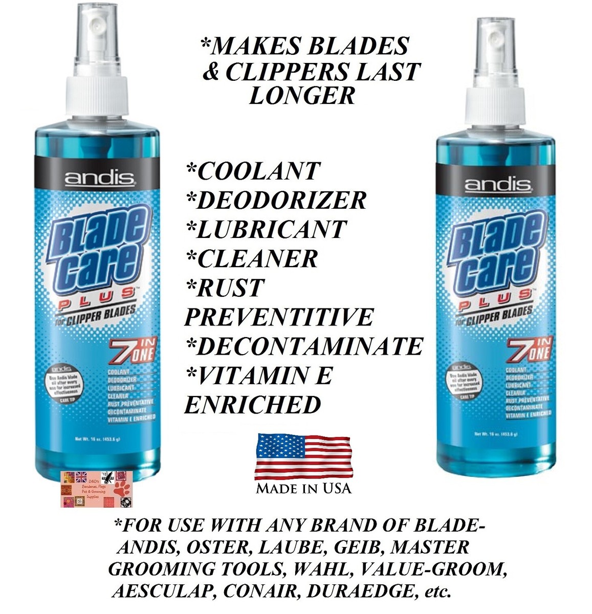 2-ANDIS 7inONE CLIPPER BLADE CARE PLUS Spray Cleaner,Coolant*Also For  Wahl,Oster