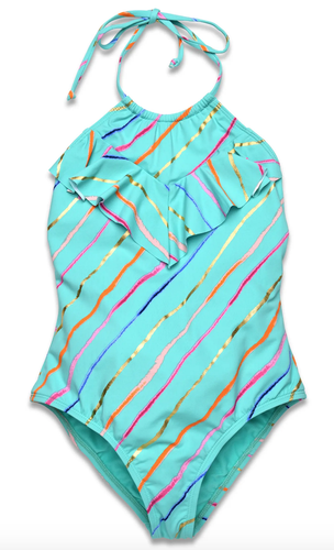 Hobie A7120 Girls Sea Green Ruffle Halter One Piece Swimsuit Size 10 - Picture 3 of 3