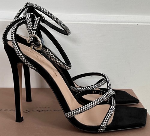 NIB Gianvito Rossi Crystal Black Suede Crisscross Strappy Sandal Pumps 36 $1495 - Picture 17 of 24