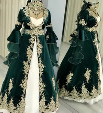 Luxury Emerald Green Turkish Wedding Dress Morrocan Abaya Muslim Country Bridal