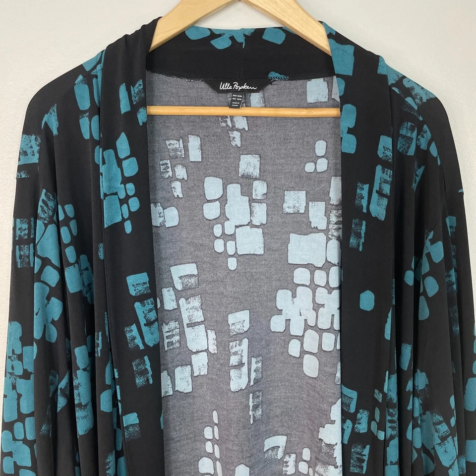 Cárdigan Ulla Popken 32/34 negro azul elástico jersey tejido frente abierto manga larga Foto 2 de 4