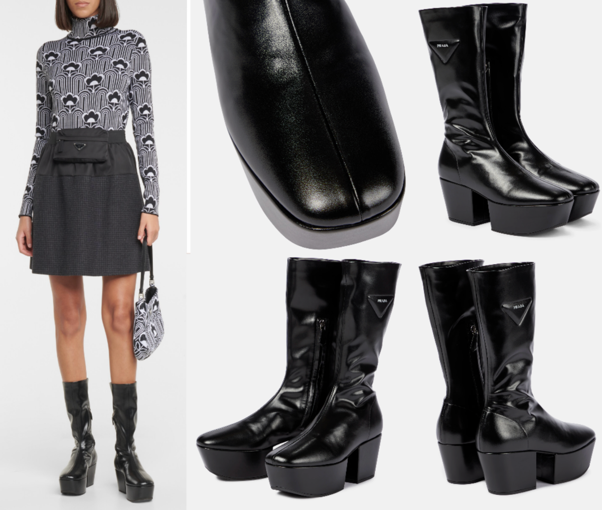 Prada Boots Platform Triangle Nappa Gothic Shoes Stretch New