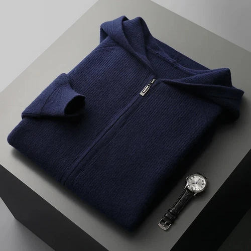 Cardigan uomo puro cashmere con cappuccio autunno maglia giacca maglione spesso tempo libero - Foto 22 di 27