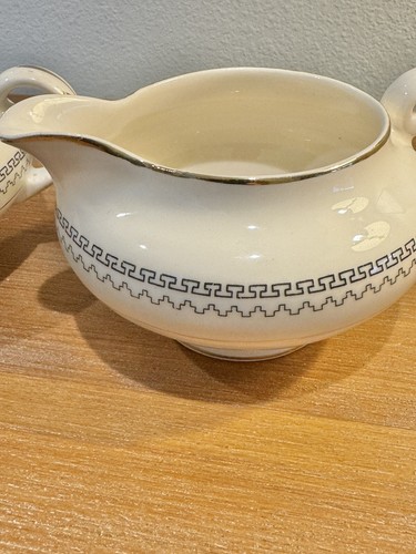 Pope Gosser China Creamer and Sugar Set Arvilla 1115 Greek Key Gold Trim Vintage - Picture 5 of 12