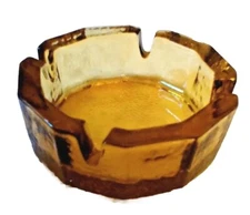 VINTAGE ASHTRAY 4” ROUND AMBER  TEXTURED GLASS  MANCAVE MID CENTURY MODERN 
