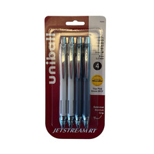 uniball Jetstream RT Black Ink 0.7mm Fine New Gray Barrels 4 Pack Ballpoint