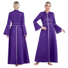 Womens Maxi Dress Minister Robe Elegant Clergy Zipper Role Play Costume Church