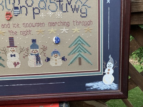 Handmade Finished Cross stitch Snowmen Winter Sampler Matted & Framed - Picture 7 of 12