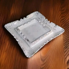 Pottery Ashtray Mid Century Modern Cream Silver 8"x 8" California USA