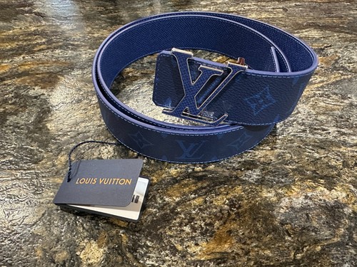 Louis Vuitton LV Initiales Blue Monogram 40mm Reversible Mens Belt New Authentic