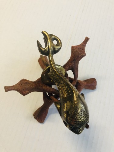 Antiker Messing mythischer Fisch Delfin Seeungeheuer Türklopfer 6 Zoll - Bild 3 von 9