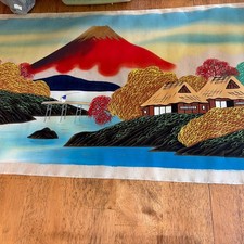 Vintage Japanese Art Mount Fuji 44" L X 18"W On Raw Silk