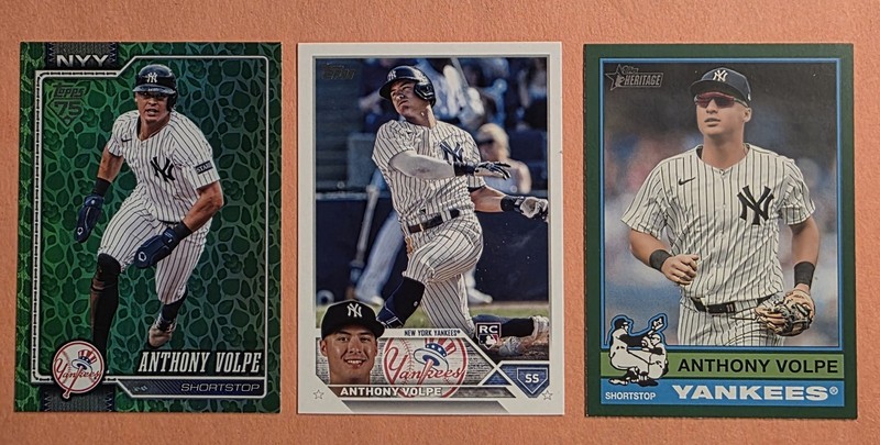 3- Anthony Volpe Cards #460 (RC), Green Leaf And Drk Green Boarder