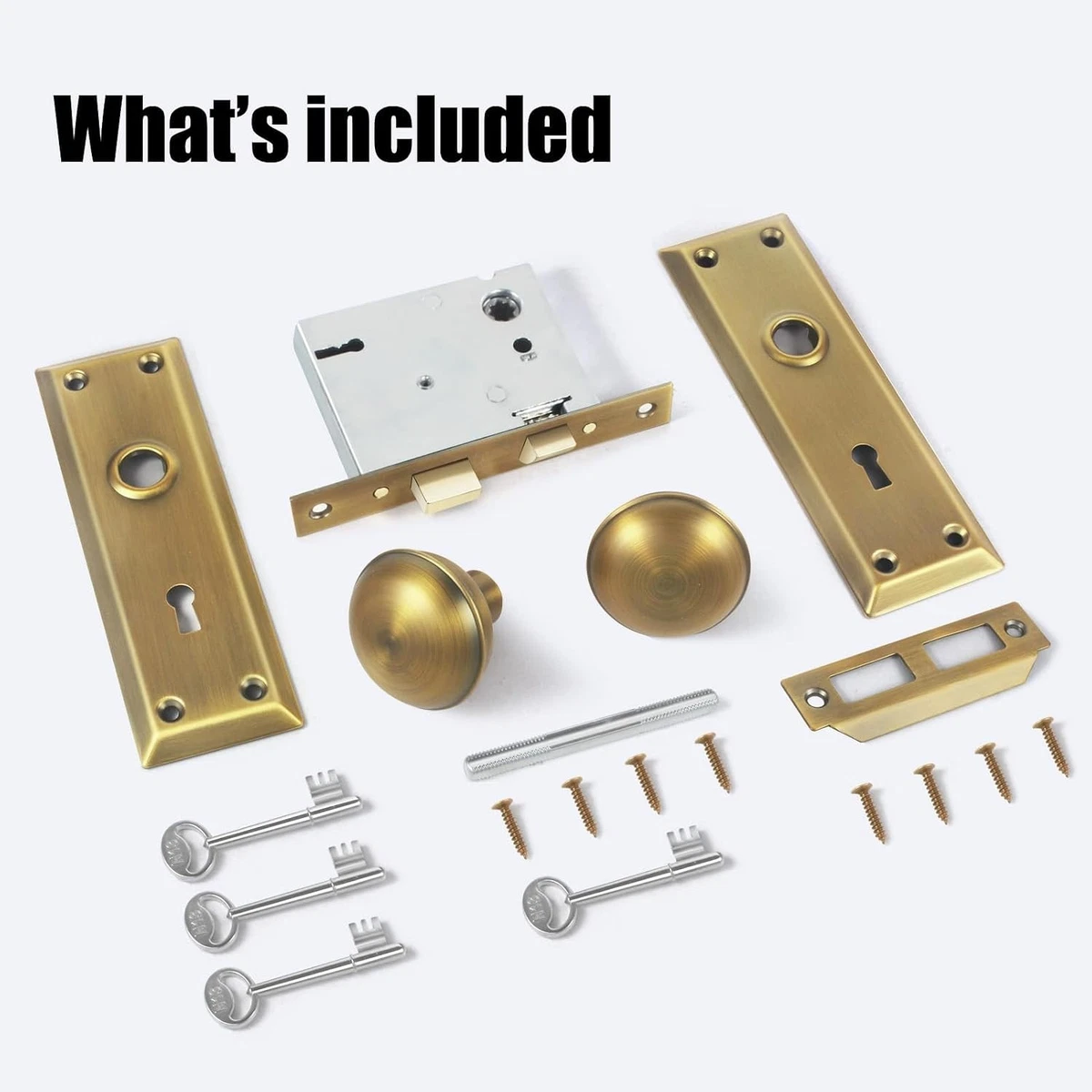 Mortise Lock Set for Interior Door, Vintage Antique Brass Door Knobs with Lock a