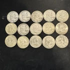 Lot of 15 Silver Half Dollars 90% Silver 13 Franklin + 2 1964 Kennedy Coins