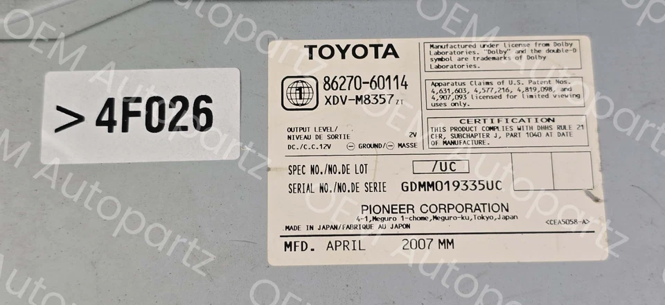 Cambiador de discos de CD Lexus LX470 2003-2005 86270-60114 OEM usado: se adapta a Land Cruiser Foto 3 de 4