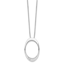 .925 Sterling Silver 0.015 Ct. Diamond Oval Pendant 18" Necklace White Ice