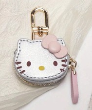 Cute New Silver Tone Hello Kitty Coin Purse AirTag AirPod Holder Bag Charm New