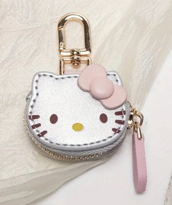 Cute New Silver Tone Hello Kitty Coin Purse AirTag AirPod Holder Bag Charm New
