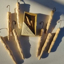 2 Sets Of Primitive Rustic Icicle Christmas Ornaments Paper Mache & Fabric