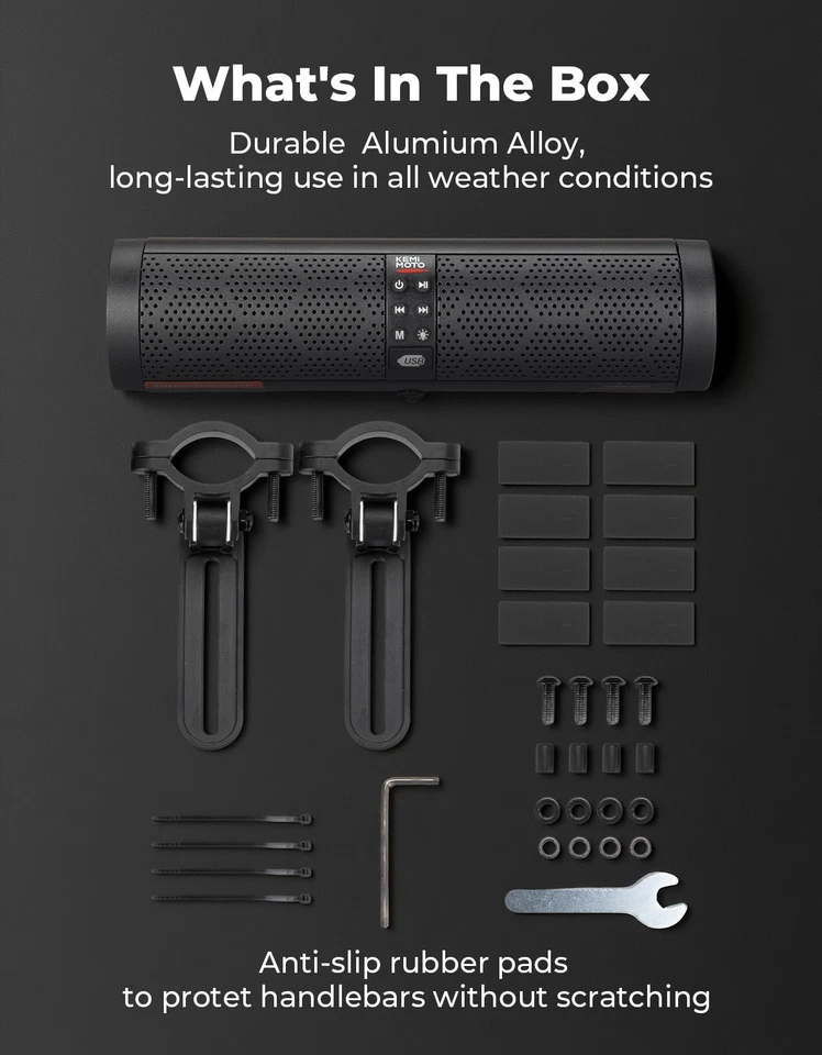 4-Speaker Motorcycle Sound Bar Bluetooth USB Audio System for 7/8-1.2" Handlebar - Image 2 of 4