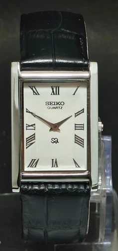 Vintage Seiko Slim Tank White Dial Quartz Men's Wrist Watch -- New Battery
