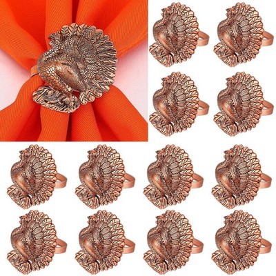 WILLBOND 12 Pcs Thanksgiving Napkin Rings Set Fall Napkin Holders Metal Turkey B