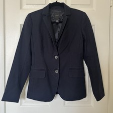 J. Crew Dark Blue 100 Cotton Single Button Collared Women  s Blazer Size 0 Work