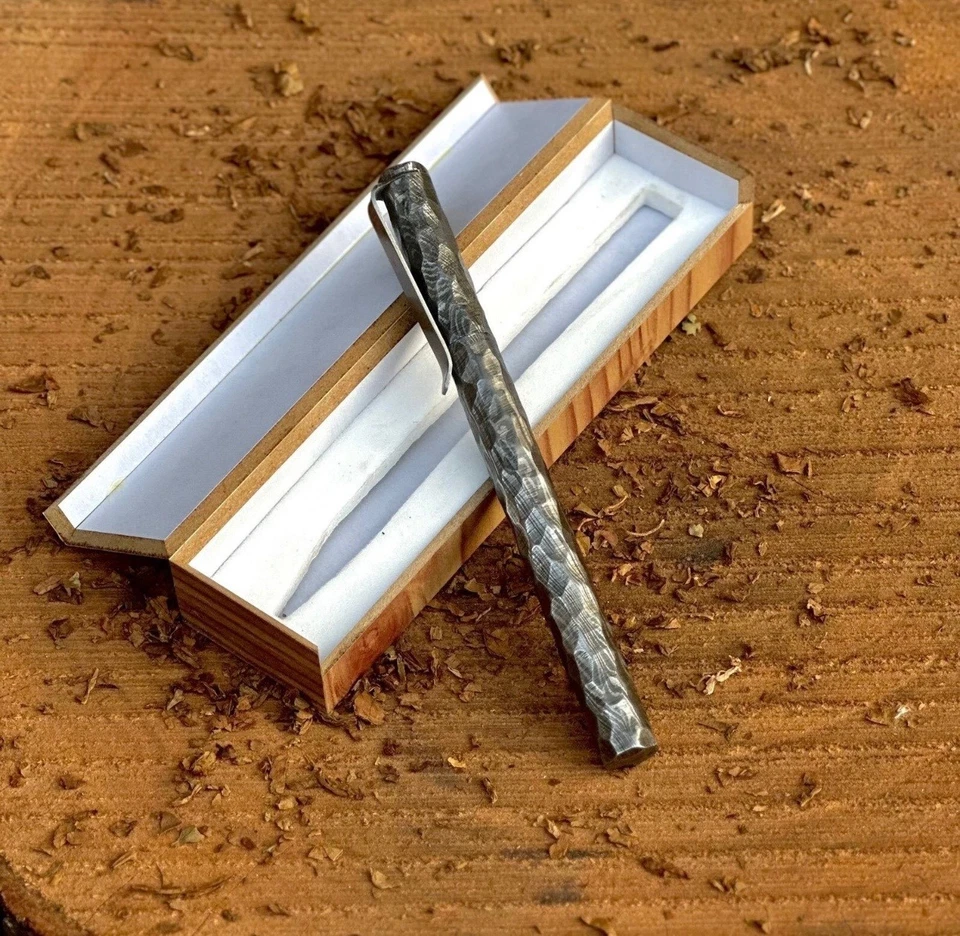 Роскошная шариковая ручка ручной работы из дамасской стали, дамасская ручка с деревянной коробкой - Изображение 2 из 4