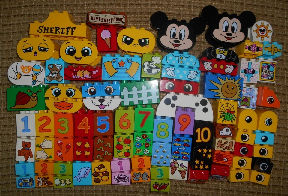Lego DUPLO Lot 84 Printed Decorated Brick Specialty Pieces Numbers Faces Eyes ++ - Image 2 of 4