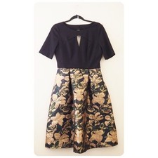 !! Adrianna Papell Black Short Sleeve Floral Metallic Jacquard Dress sz US 6