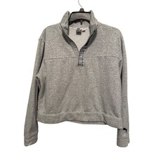 Puma Women's Pullover Sweatshirt Quarter Zip Gray Logo Activewear Top Cropped L