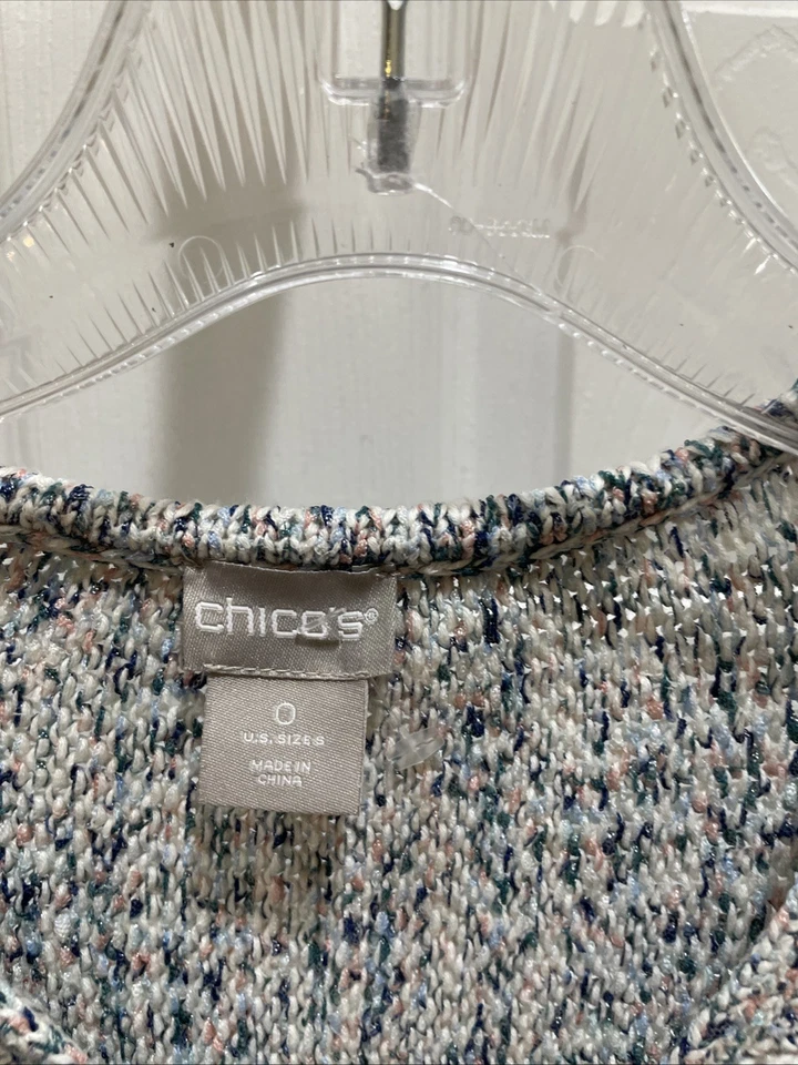Chicos Womens Gorgeous Blue Pink Sz 0 V Neck Pullover Sweater - Image 2 of 3