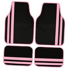 Universal Car Floor Mats,Black Carpet with Faux Leather Foot Pads,All Pink